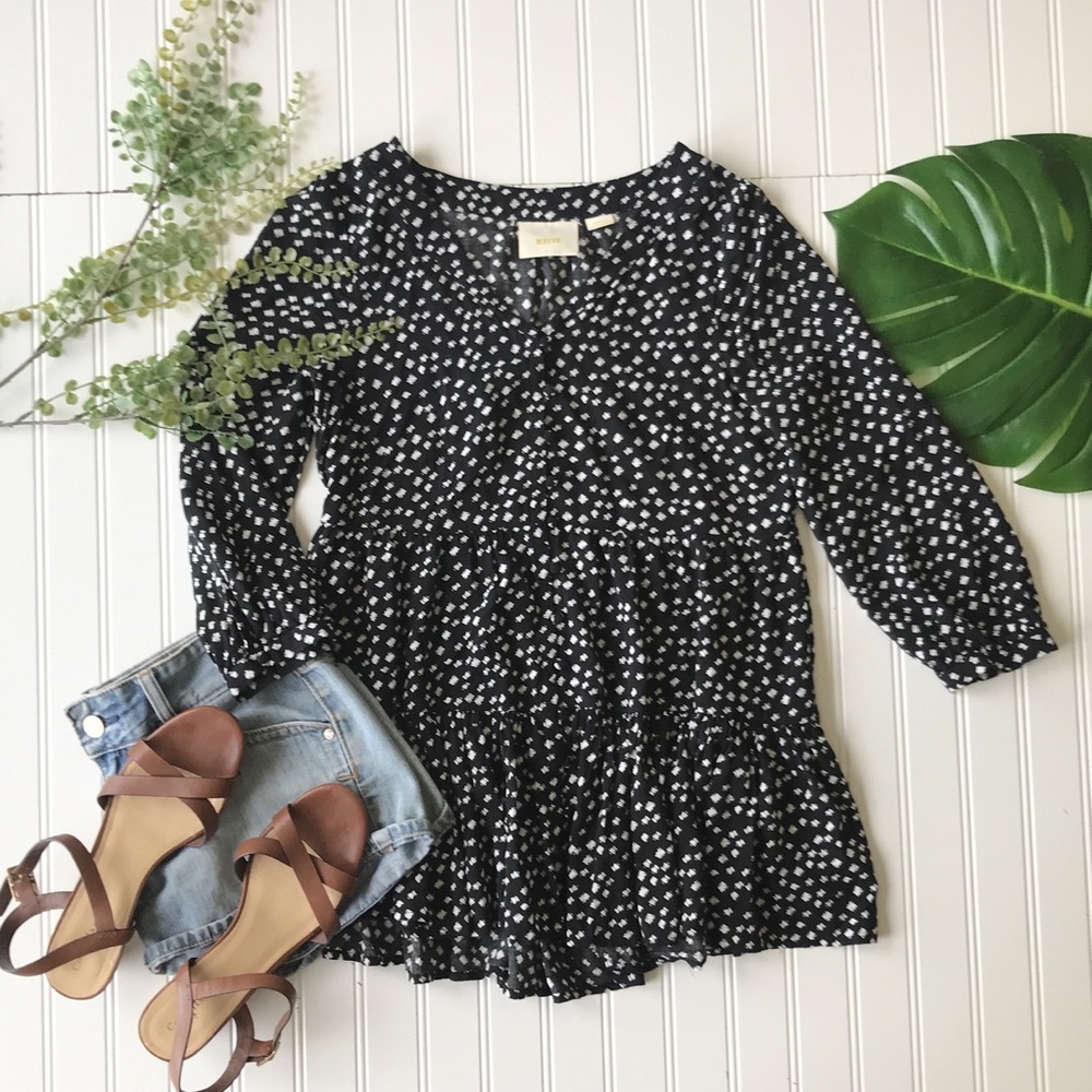 Anthropologie Maeve Lila top black white tiered - Picture 2 of 8